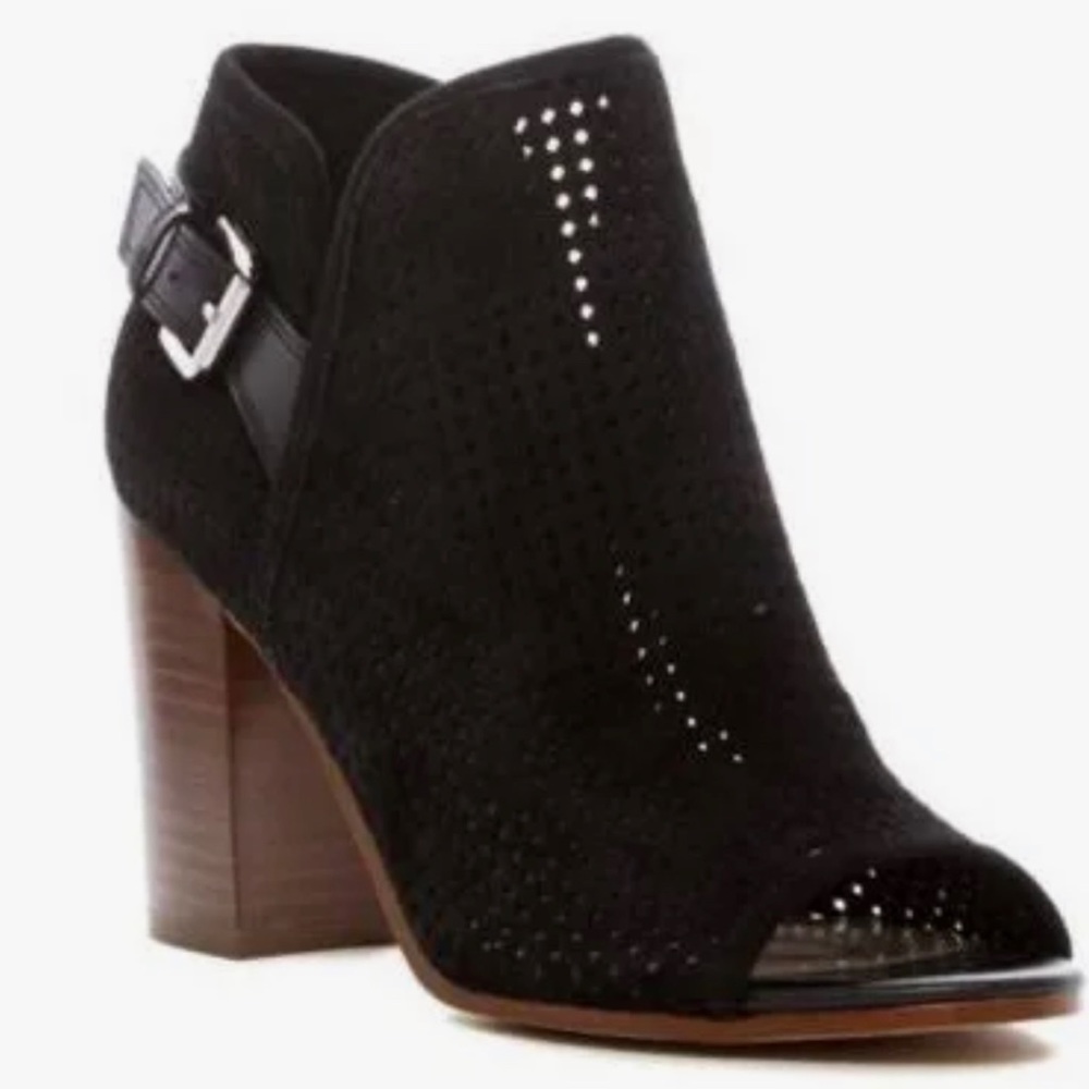 Sam Edelman Easton Bootie perforated open toe Black Suede Size 9.5 New in Box